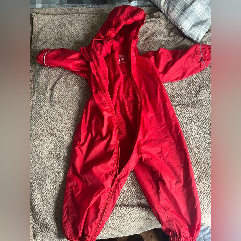 Red Hooded Insulated Rain Suit